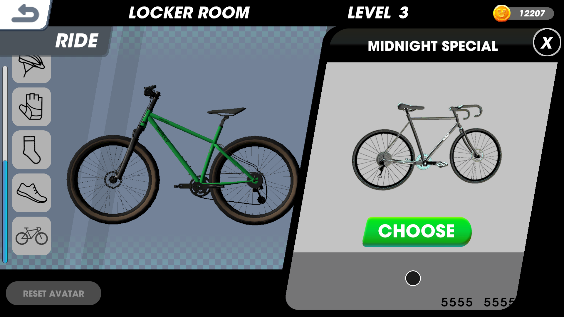 screenshot of Midnight Special bike selection