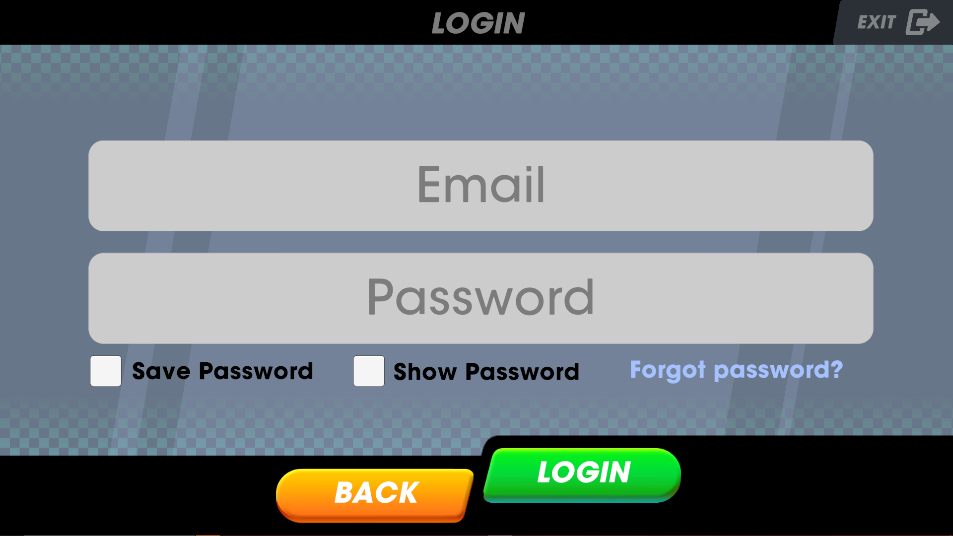 screenshot of login with user and password field screen