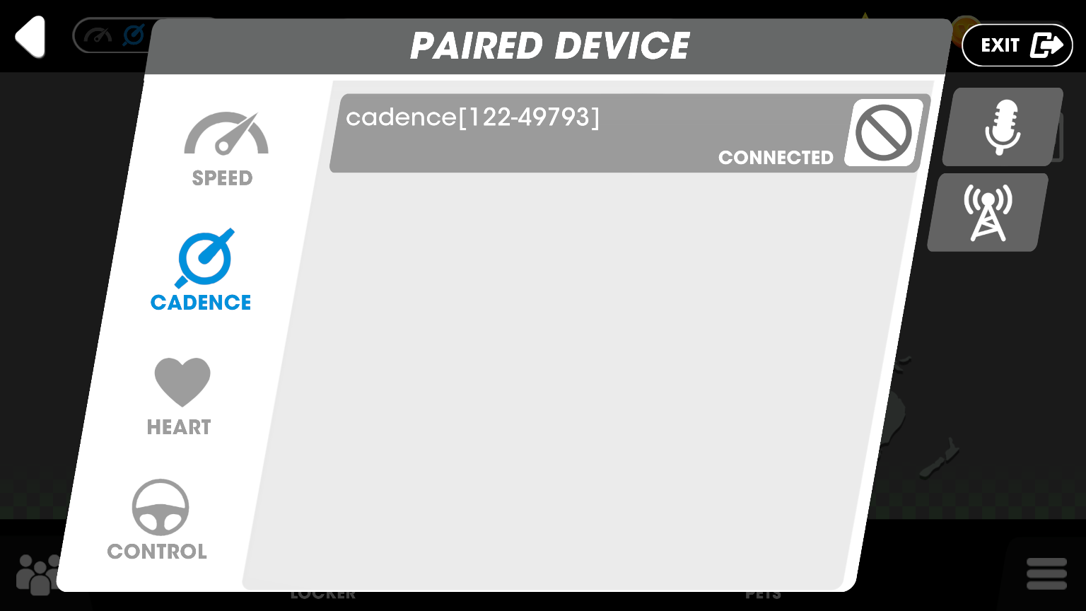 screenshot of sensor pairing screen