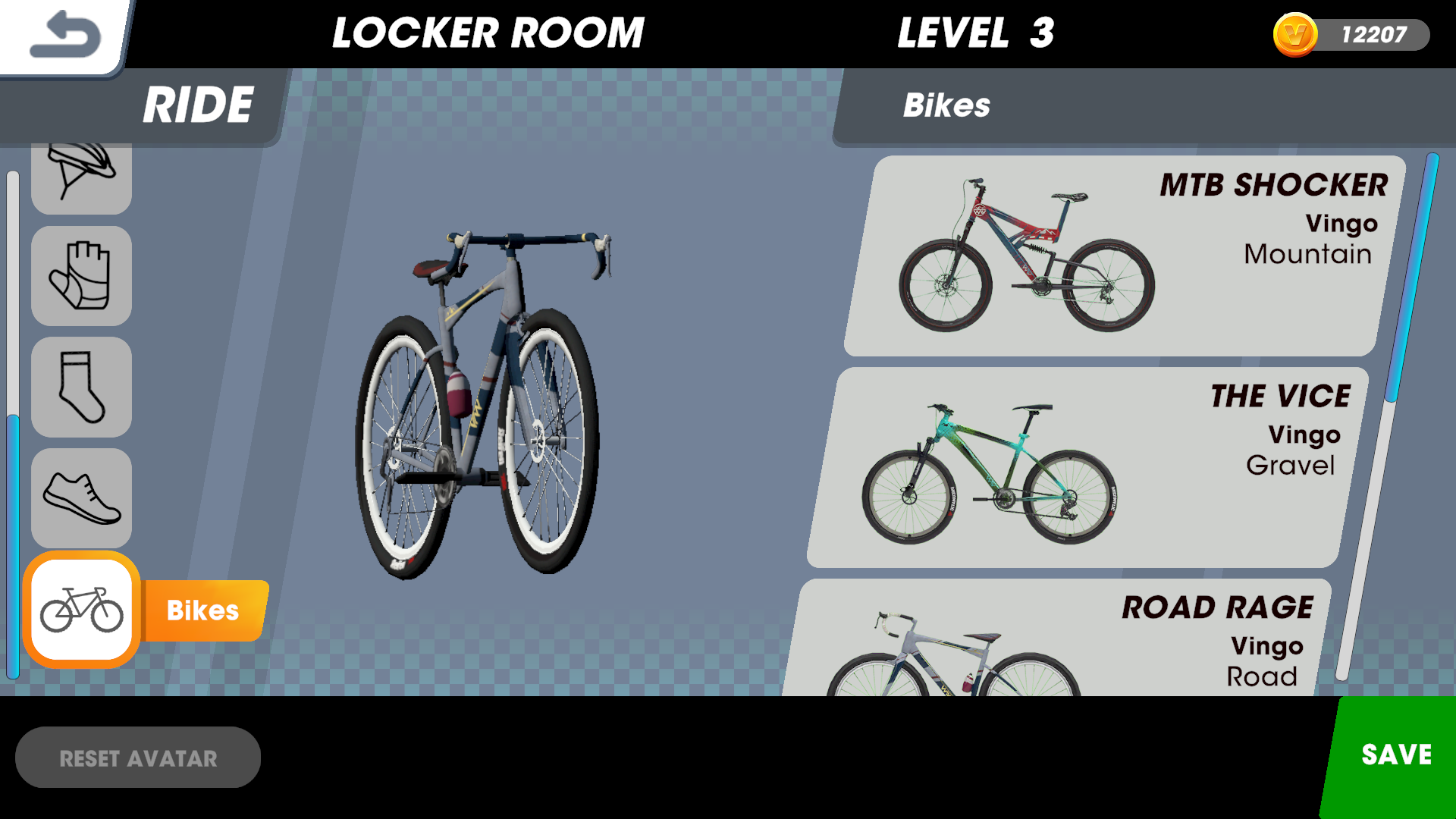 screenshot of other bikes selection