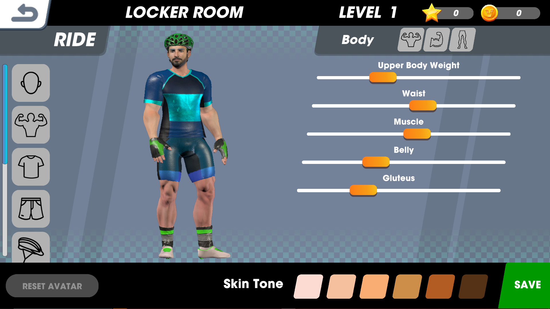 screenshot of avatar customization screen